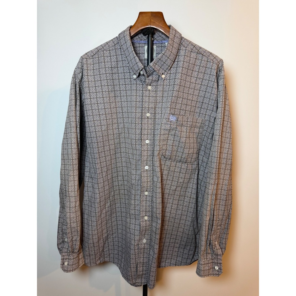 Cinch Men Grey Purple Geometric Medallion Print Long Sleeve Button Down Shirt XL